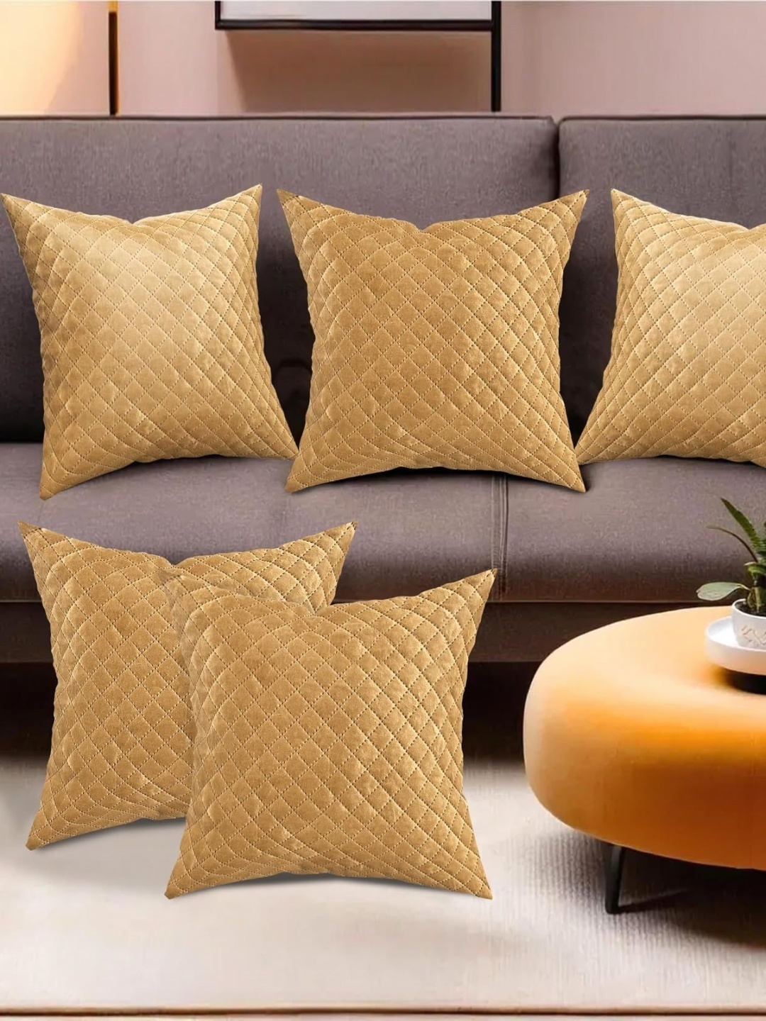 

BLUEDOT Gold-Toned Set of 5 Velvet Square Cushion Covers