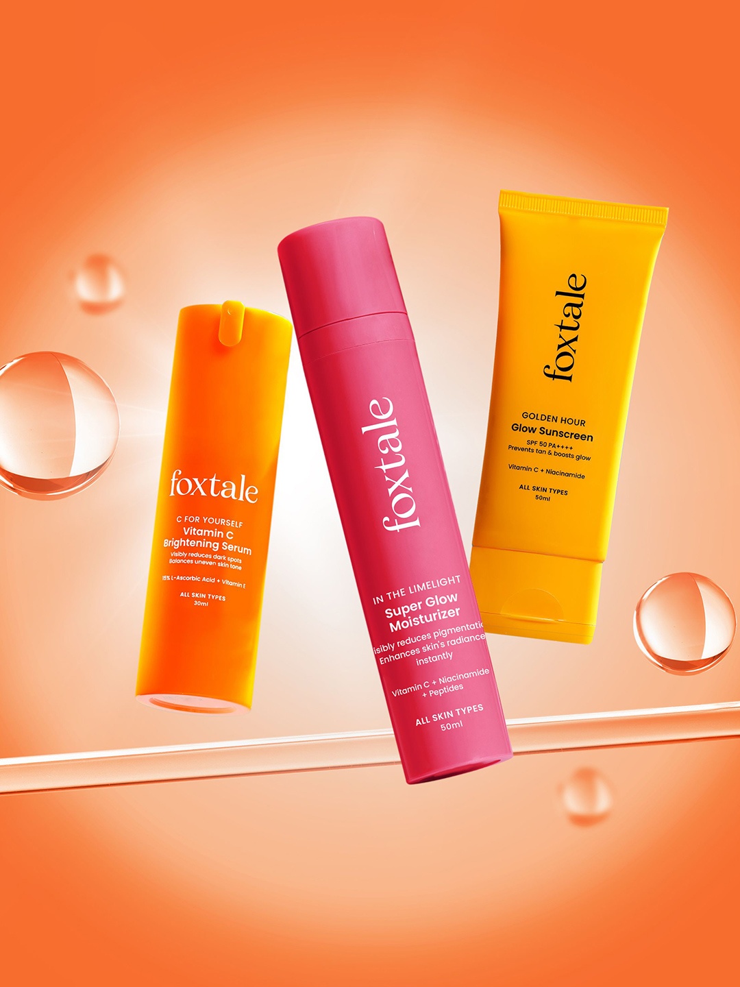 

FoxTale Set Of 3 Unstoppable Vitamin C Serum 30 ml, Sunscreen & Moisturizer 50 ml Each, Orange