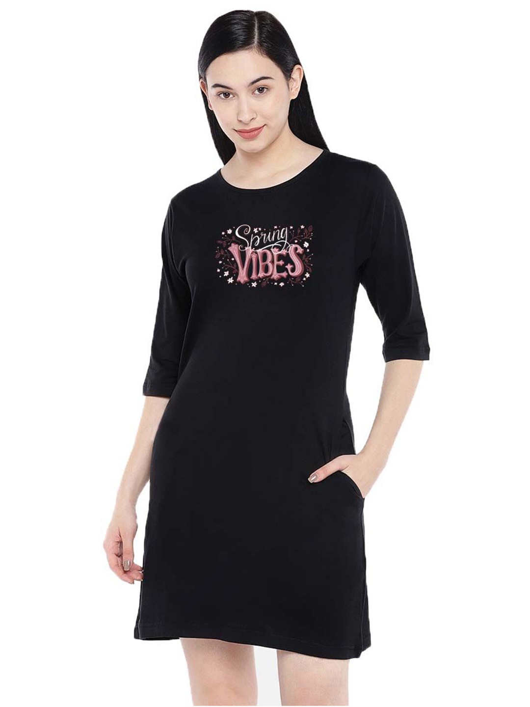 

Moda Rapido Print T-shirt Dress, Black
