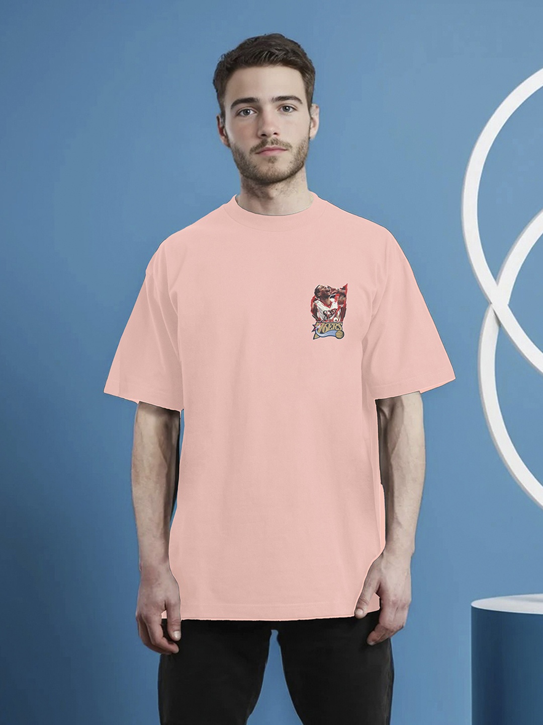 

Moda Rapido Men Printed Applique T-shirt, Peach
