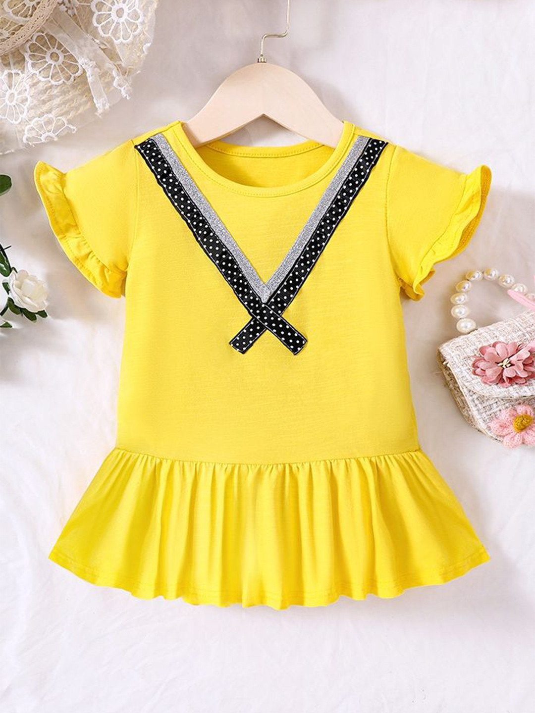 

LULU & SKY Bell Sleeve Cotton Peplum Top, Yellow