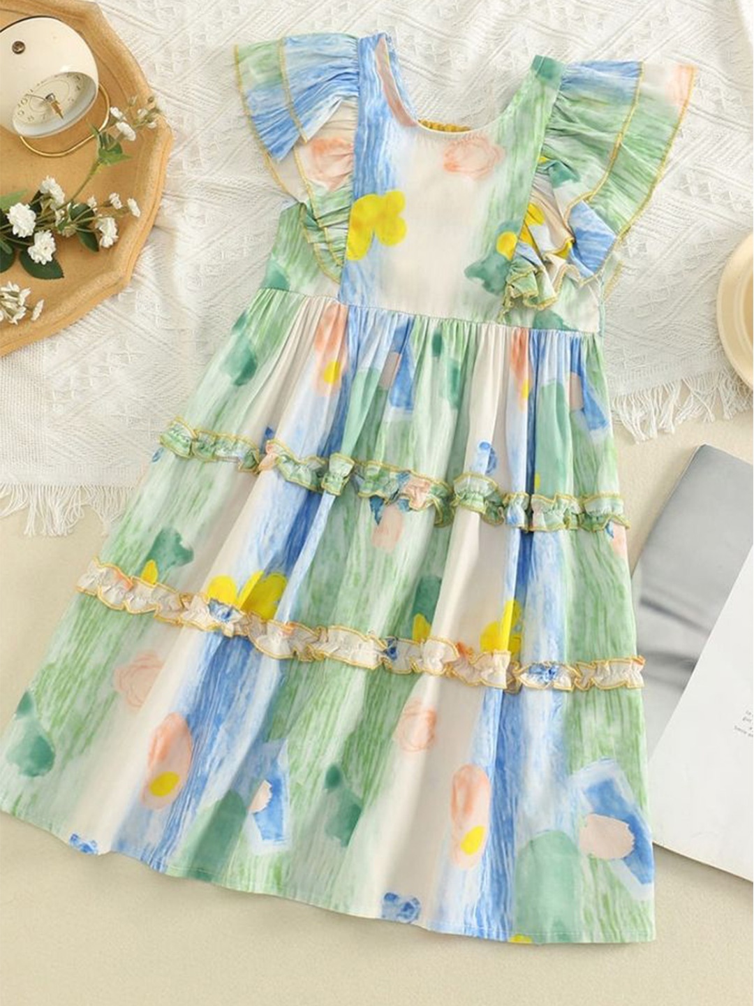 

LULU & SKY Floral Print Flutter Sleeve Fit & Flare Dress, Multi