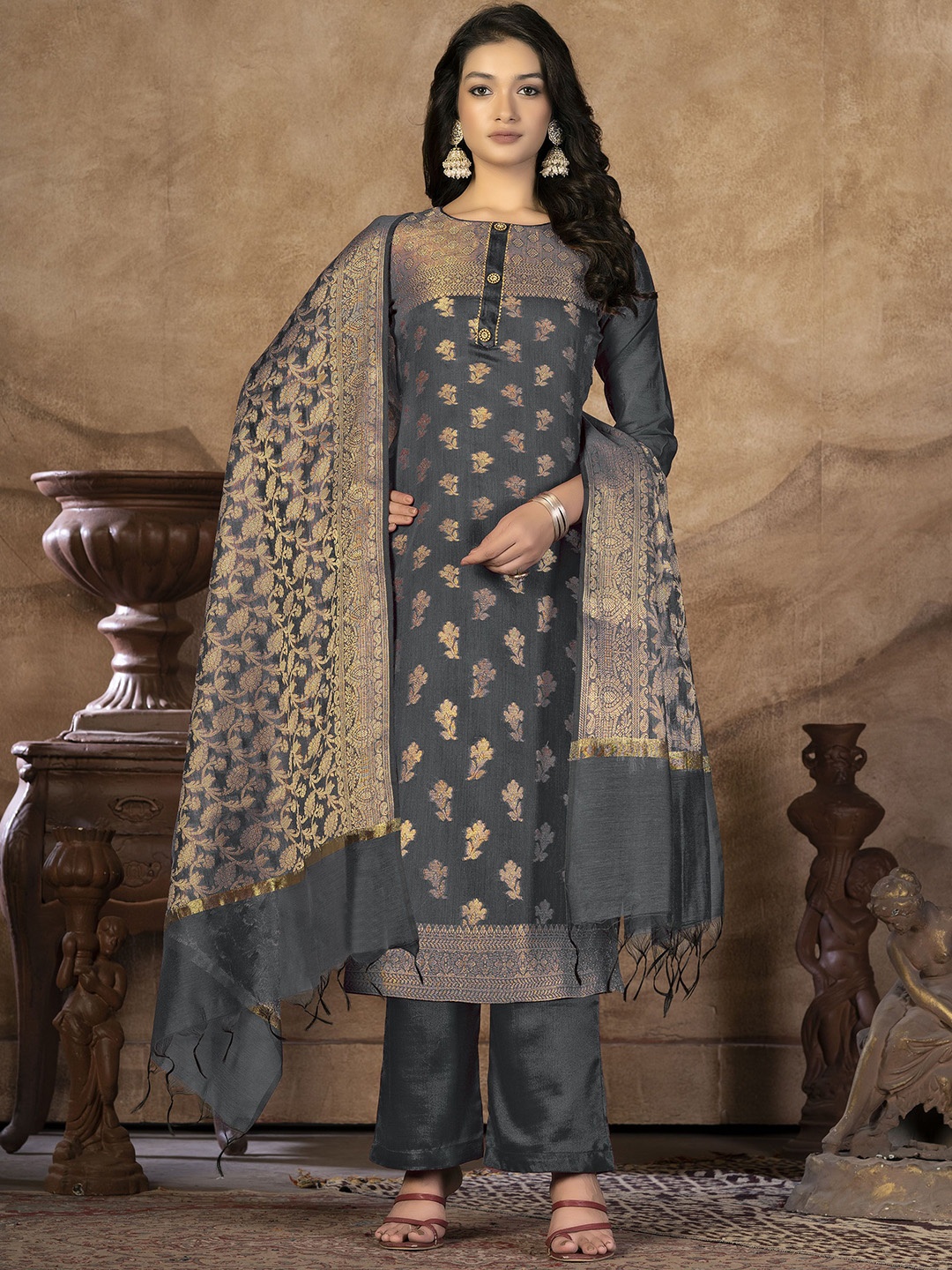 

SAINOOR Semi-Stitched Dress Material, Grey