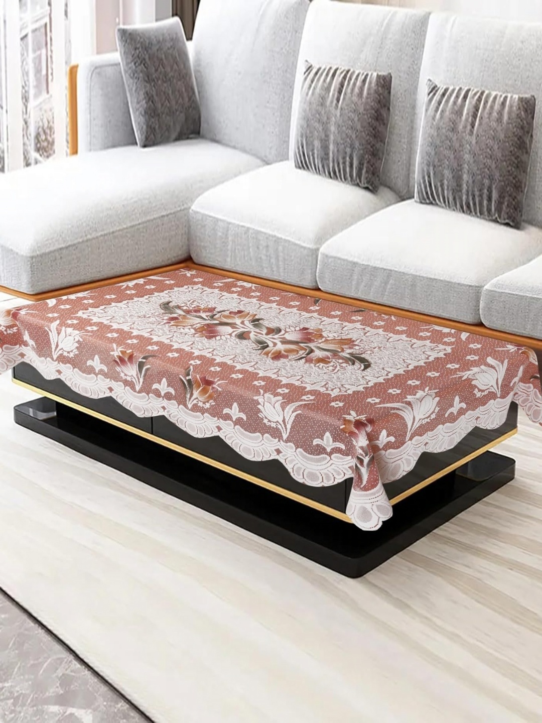 

Homerz Peach-Coloured Floral Cotton 4-Seater Table Cover
