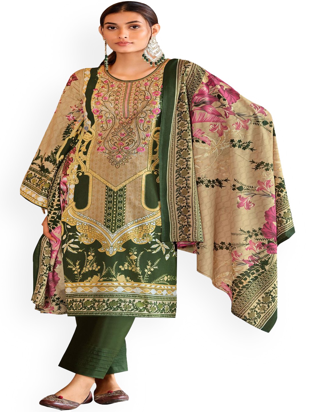 

DRAVINAM Trends Embroidered Pure Cotton Unstitched Dress Material, Green