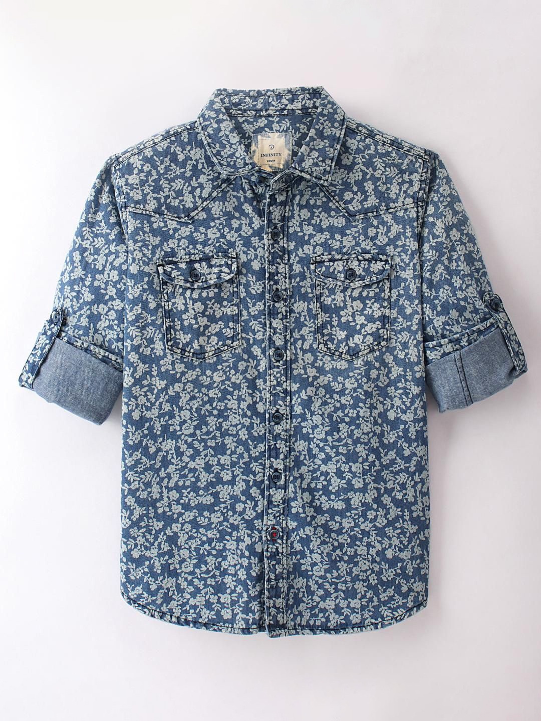 

Infinity Boys Floral Opaque Printed Casual Shirt, Blue