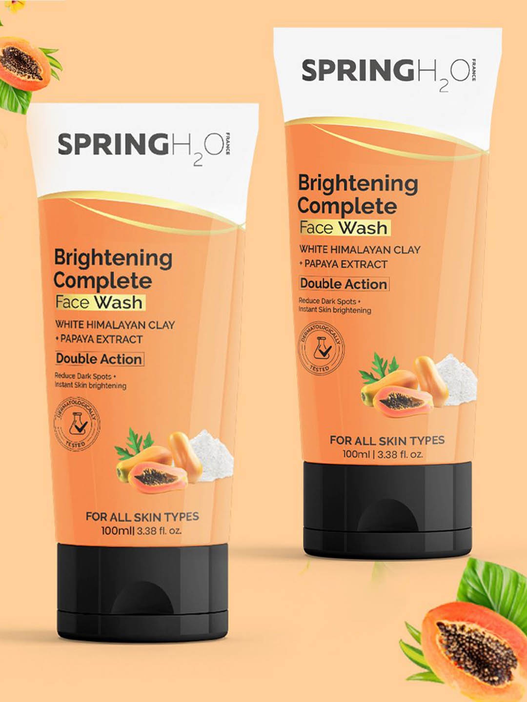 

Spring H2O Set Of 2 Brightening Complete With Papaya Extract Face Wash - 100 ml Each, Orange