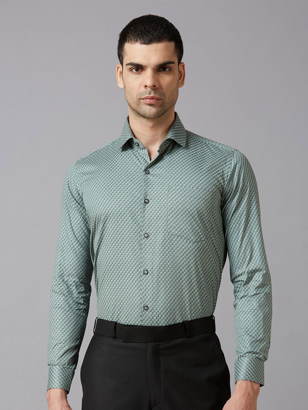 

John Philips Men Slim Fit Opaque Printed Formal Shirt, Green