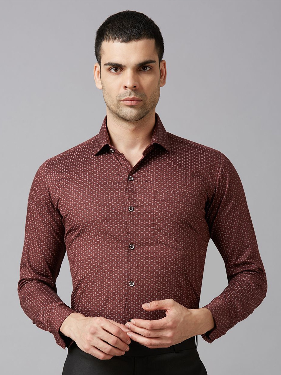 

John Philips Men Slim Fit Opaque Printed Formal Shirt, Maroon
