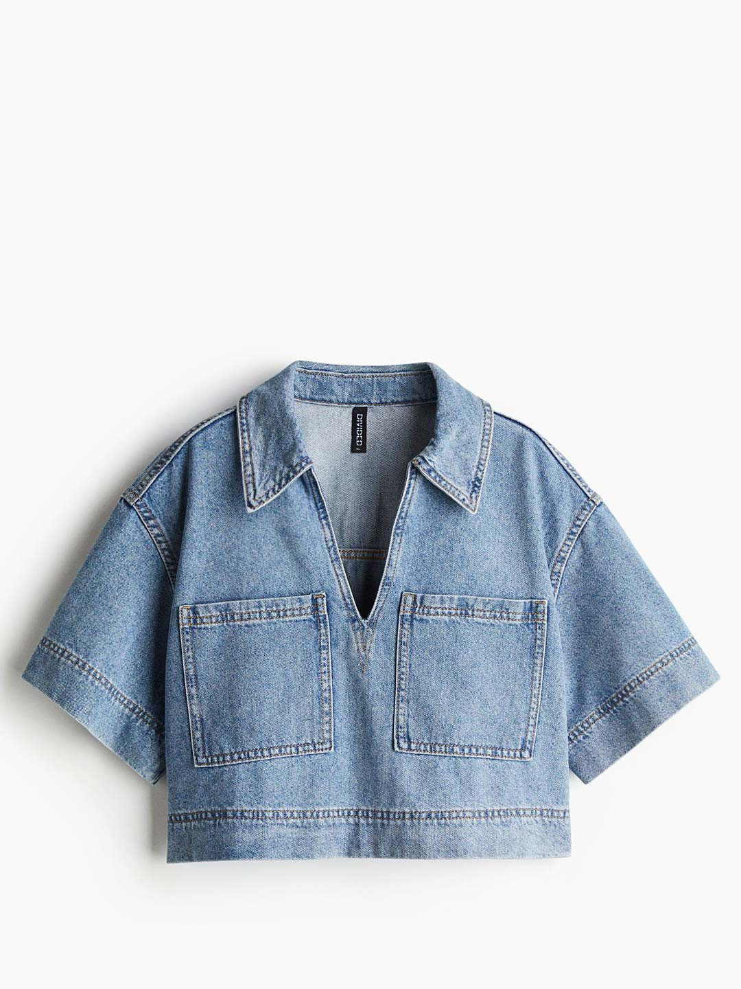 

H&M Cropped Denim Shirt, Blue