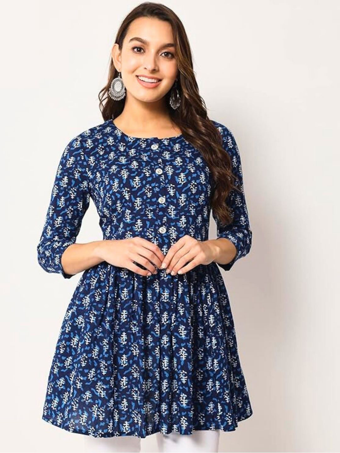 

Atha Fashion Ethnic Motifs Printed Pure Cotton Kurti, Navy blue