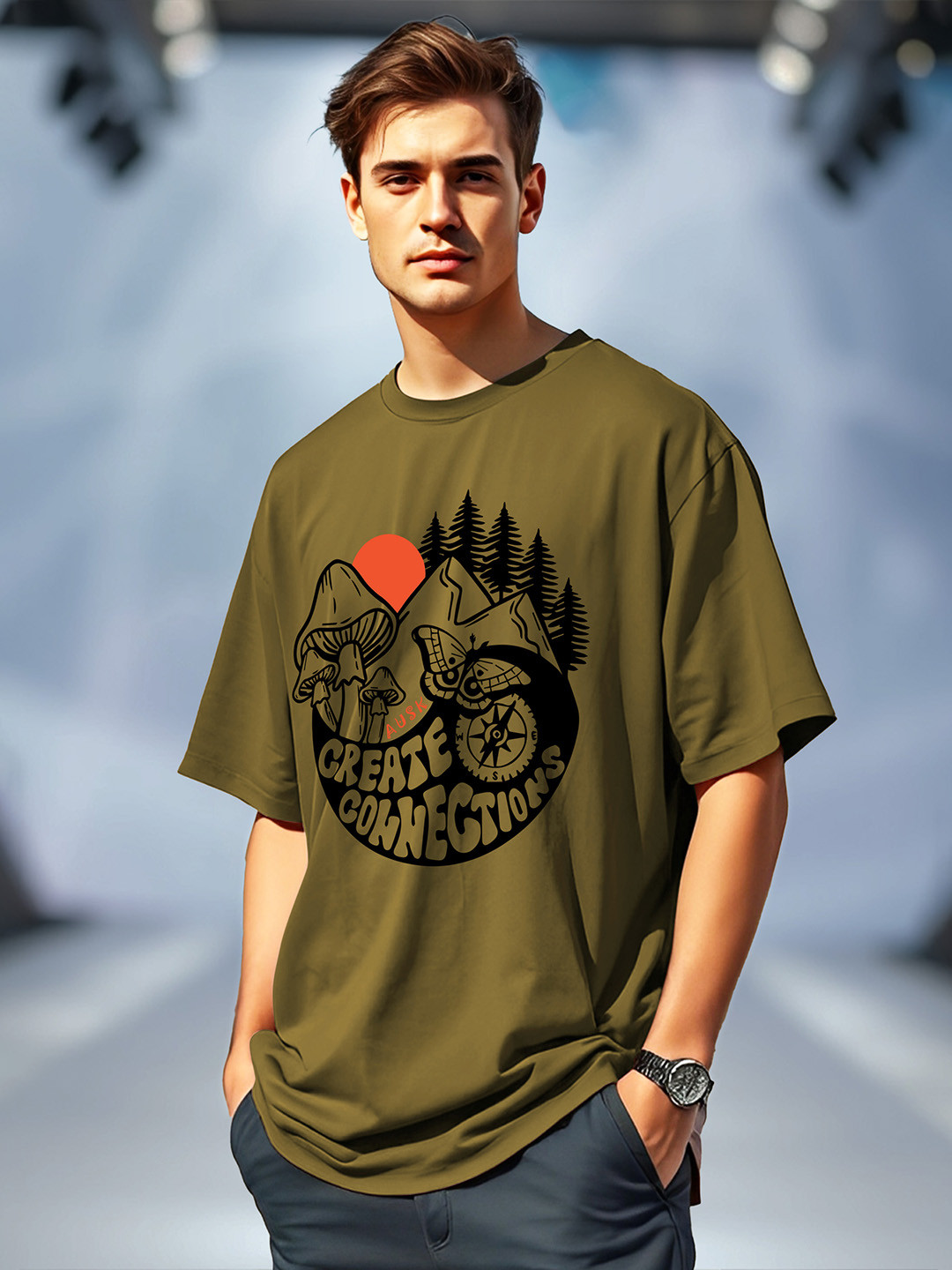 

AUSK Men Printed Applique T-shirt, Green