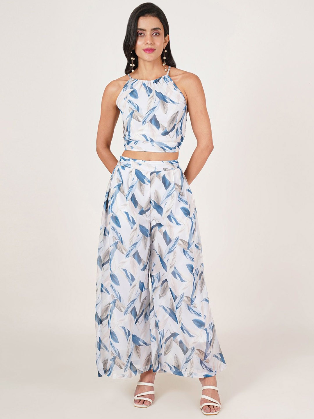 

U&F Printed Top With Palazzos Co-Ords, White