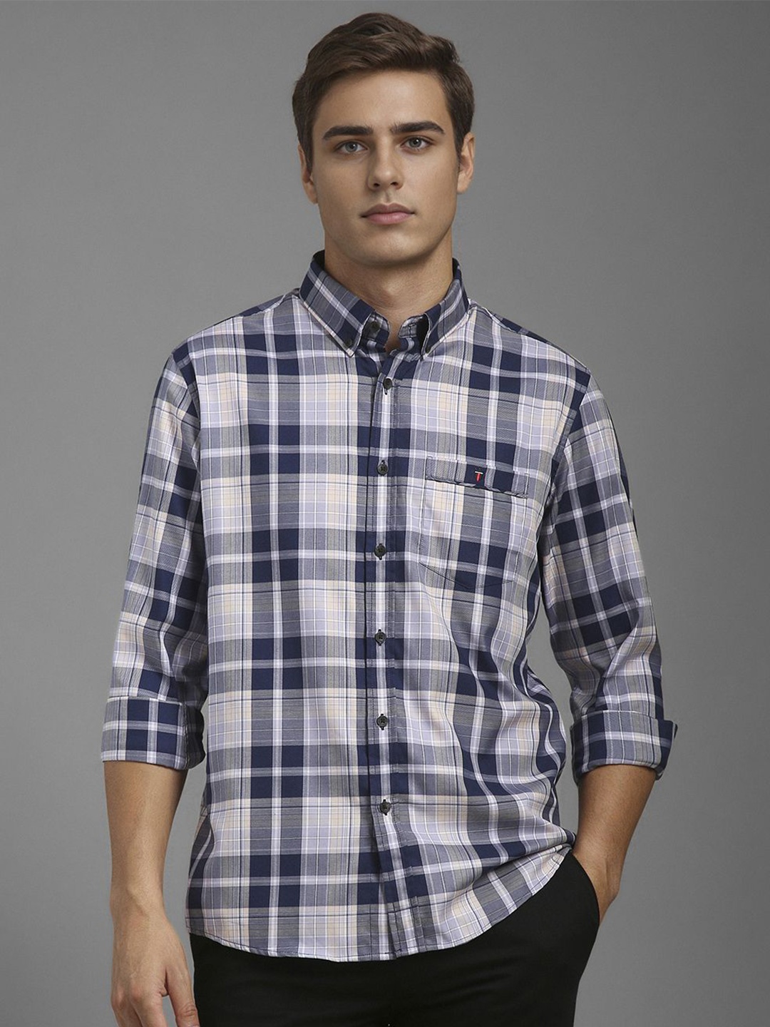

Louis Philippe Sport Men Slim Fit Tartan Checks Opaque Checked Casual Shirt, Blue