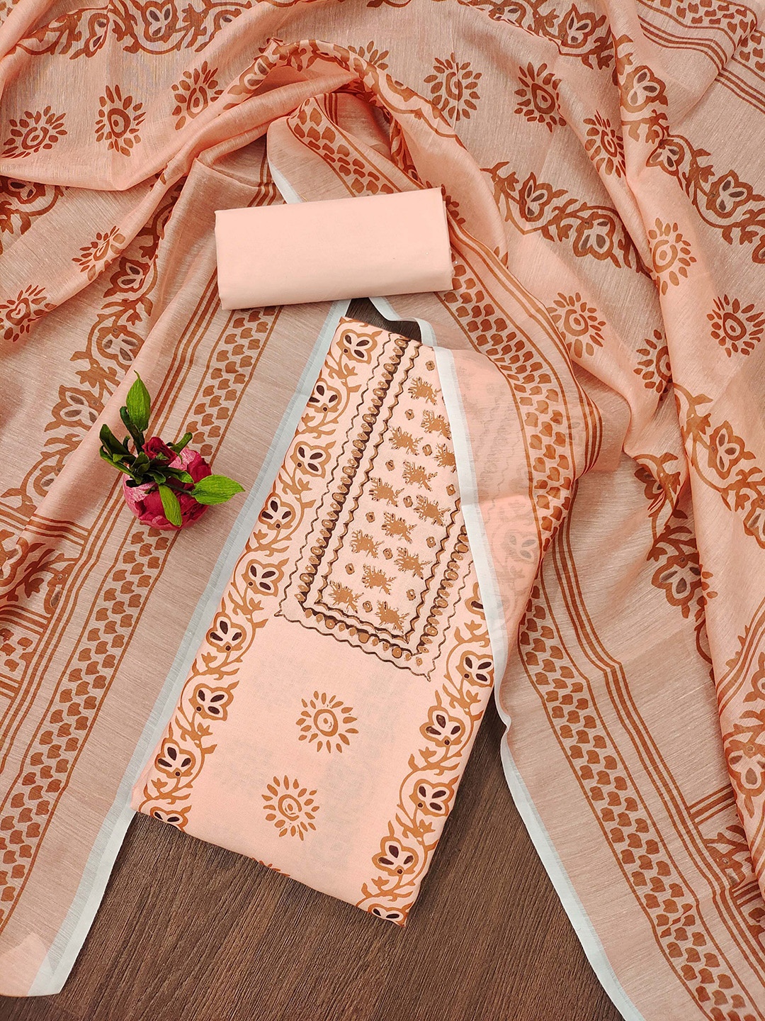

SAINOOR Printed Unstitched Dress Material, Peach