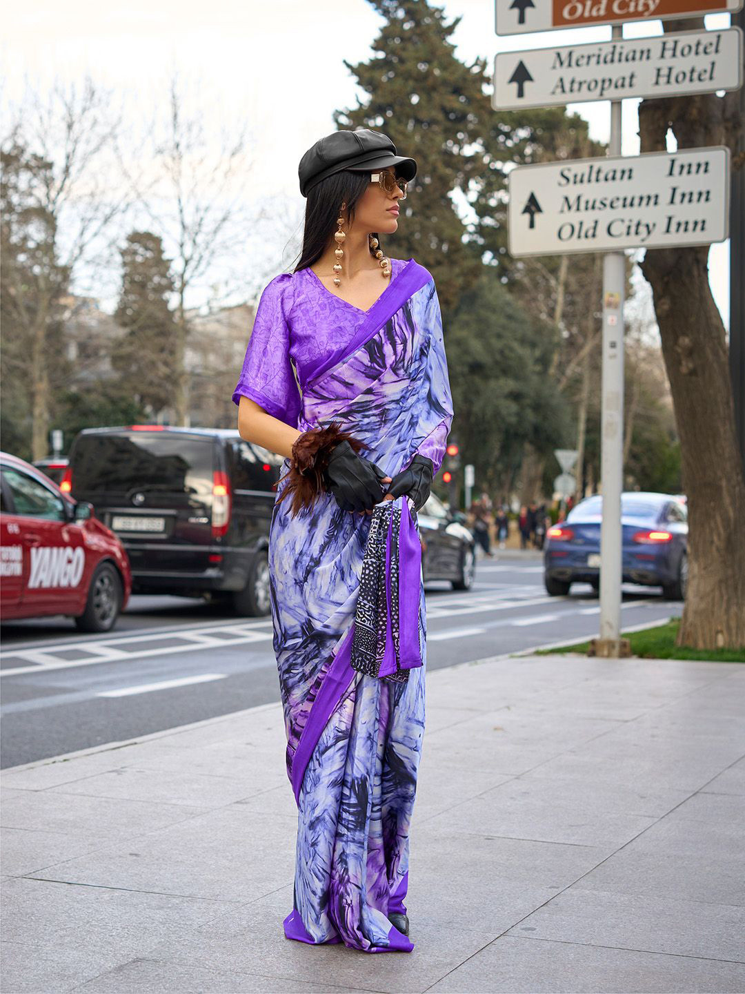 

PEENGAX Satin Saree, Blue