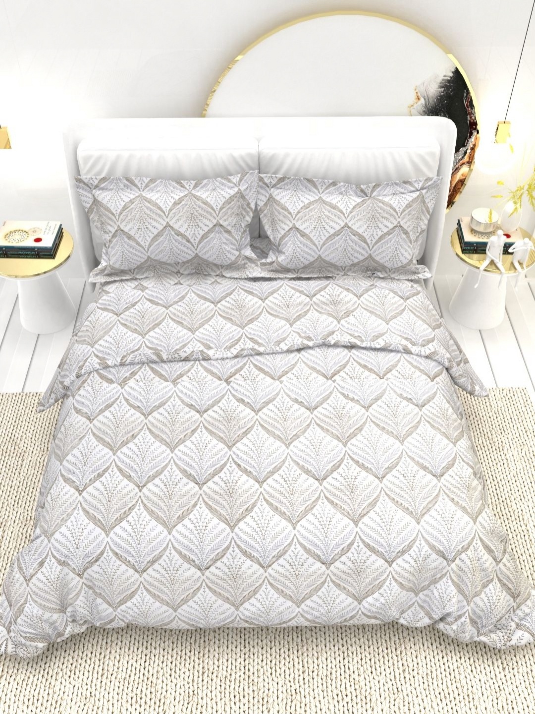 

THE WHITE MOSS White & Beige Ethnic Motifs Queen Bedsheet with 2 Pillow Covers