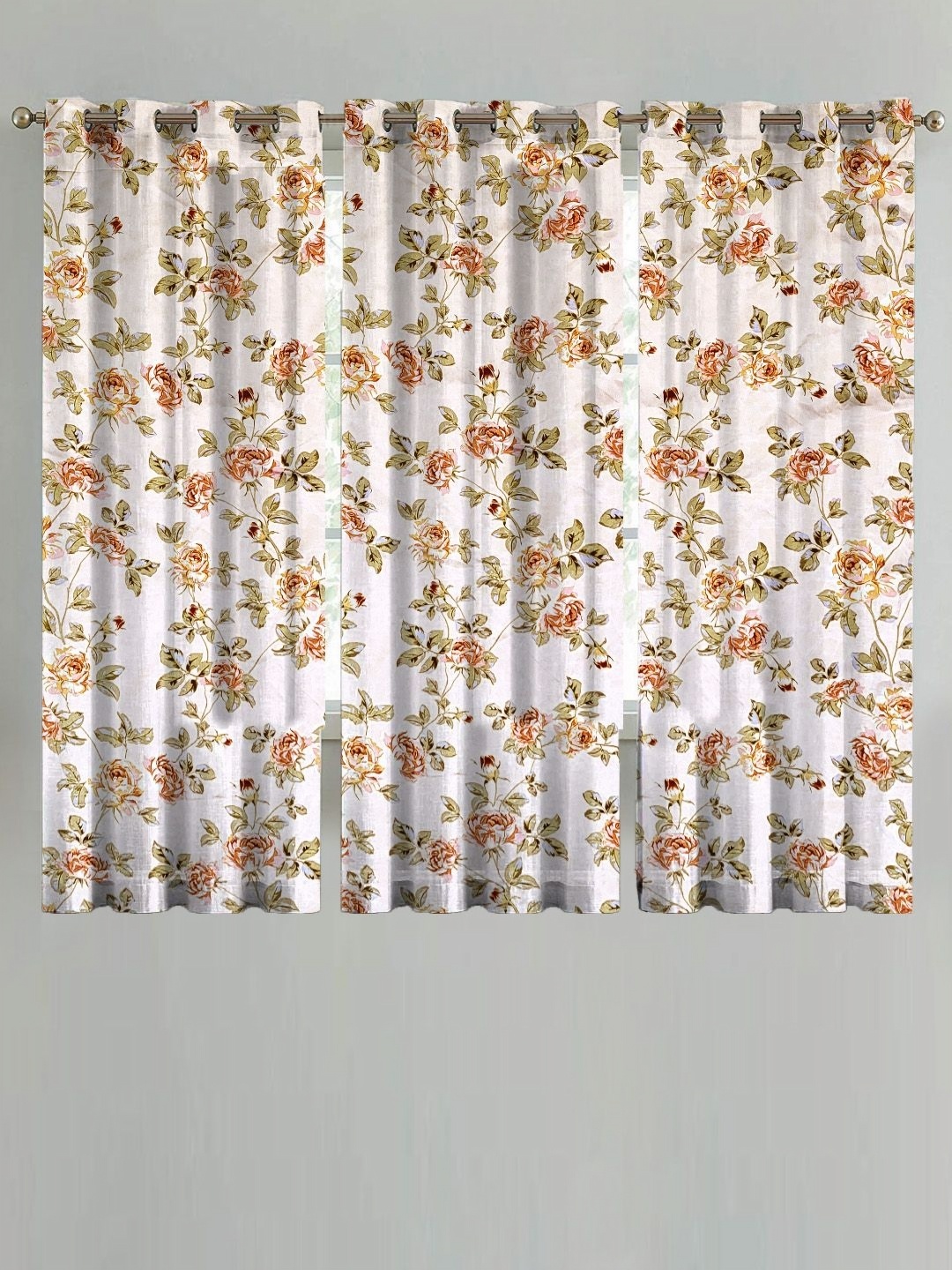 

ANA Beige & Red Set of 3 Floral Room Darkening Window