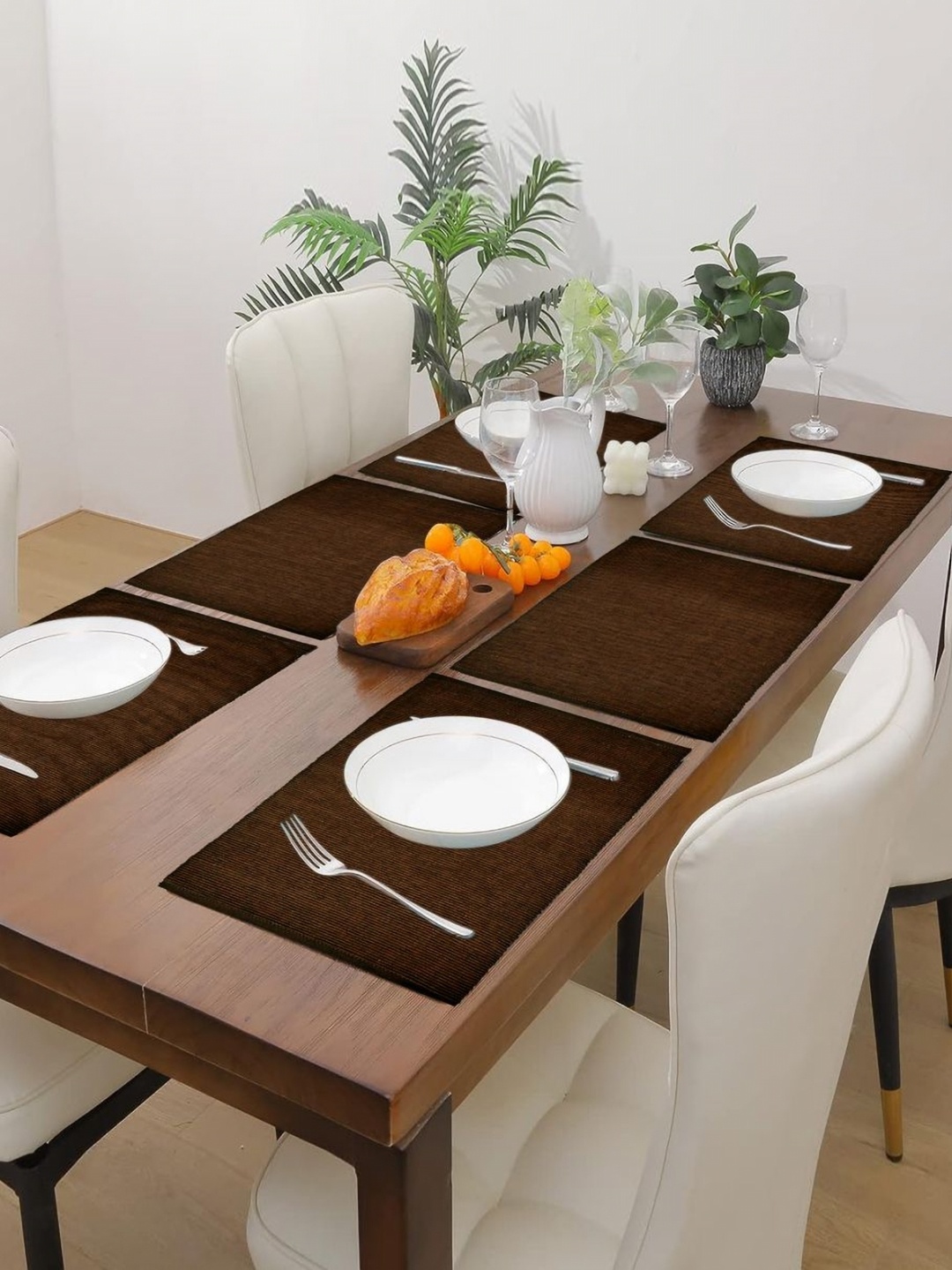 

CASA-NEST 6-Pcs Brown Ribbed Table Placemats