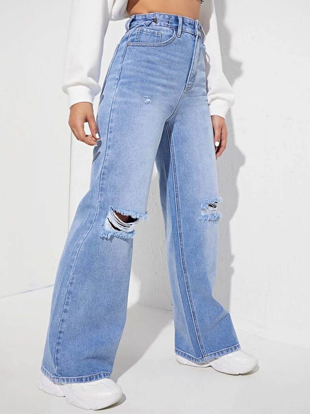 

Zizvo Women Mid Rise Cotton Ripped Jeans, Blue