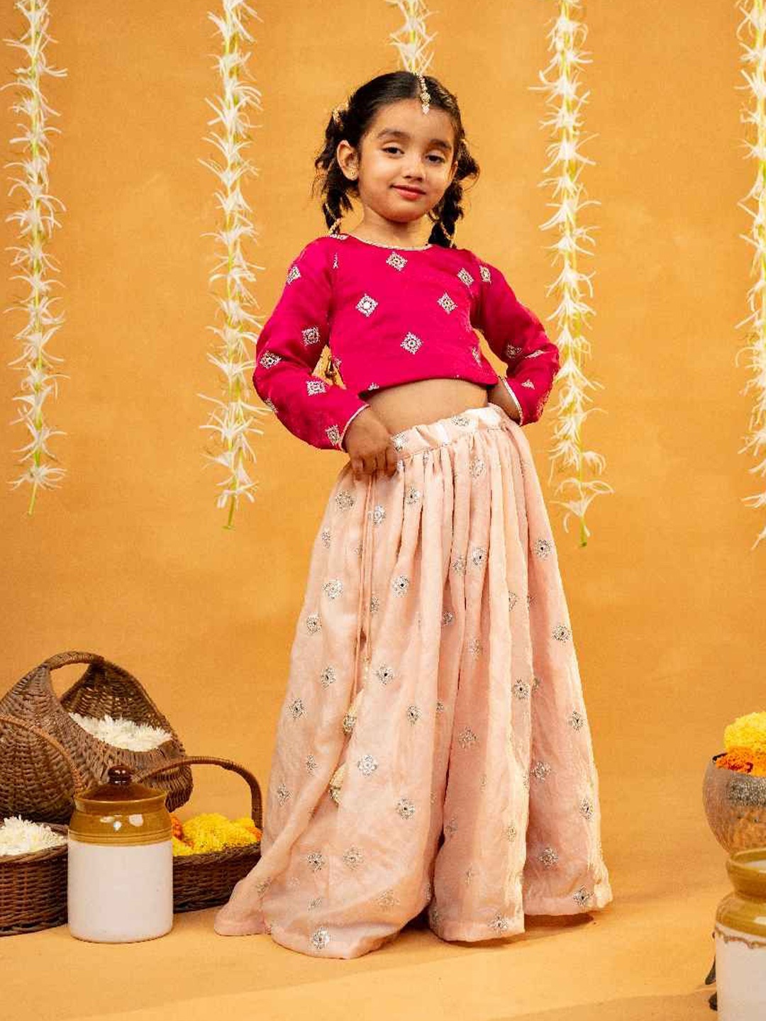 

Jilmil Girls Embroidered Ready to Wear Lehenga &, Pink
