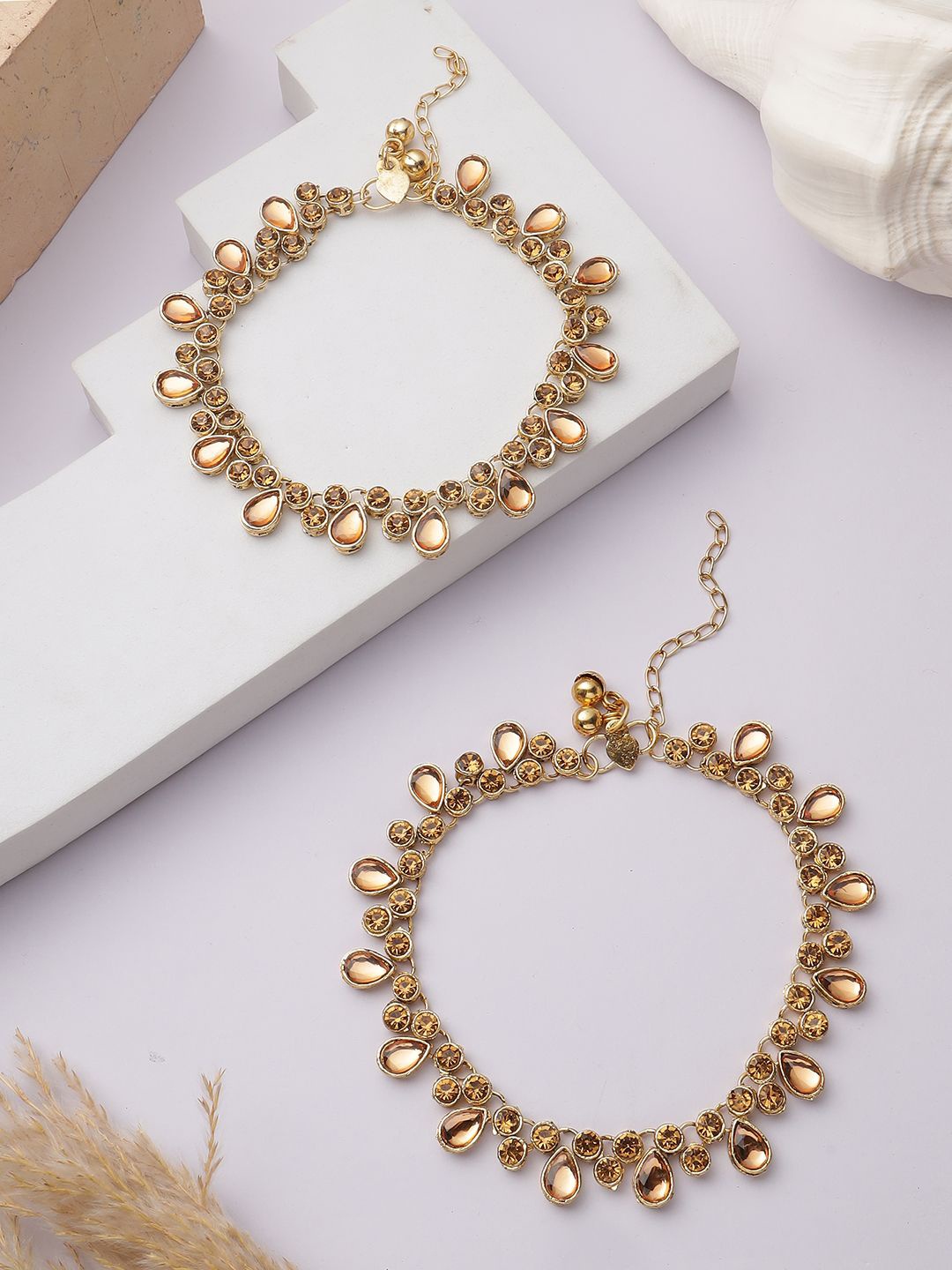 

ANIKAS CREATION Gold-Plated Kundan Anklet
