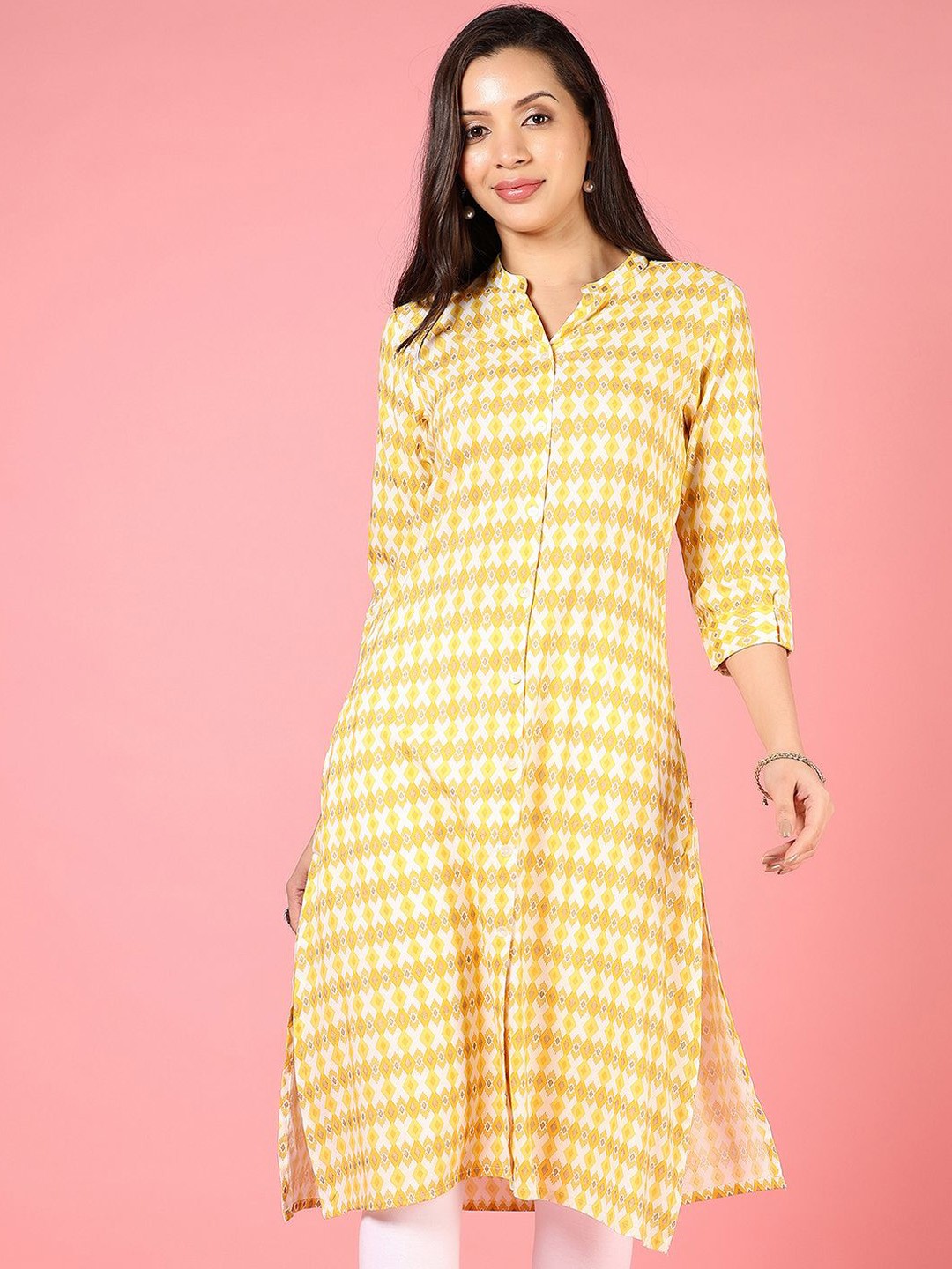 

V-Mart Women Geometric Printed Kurta, Yellow