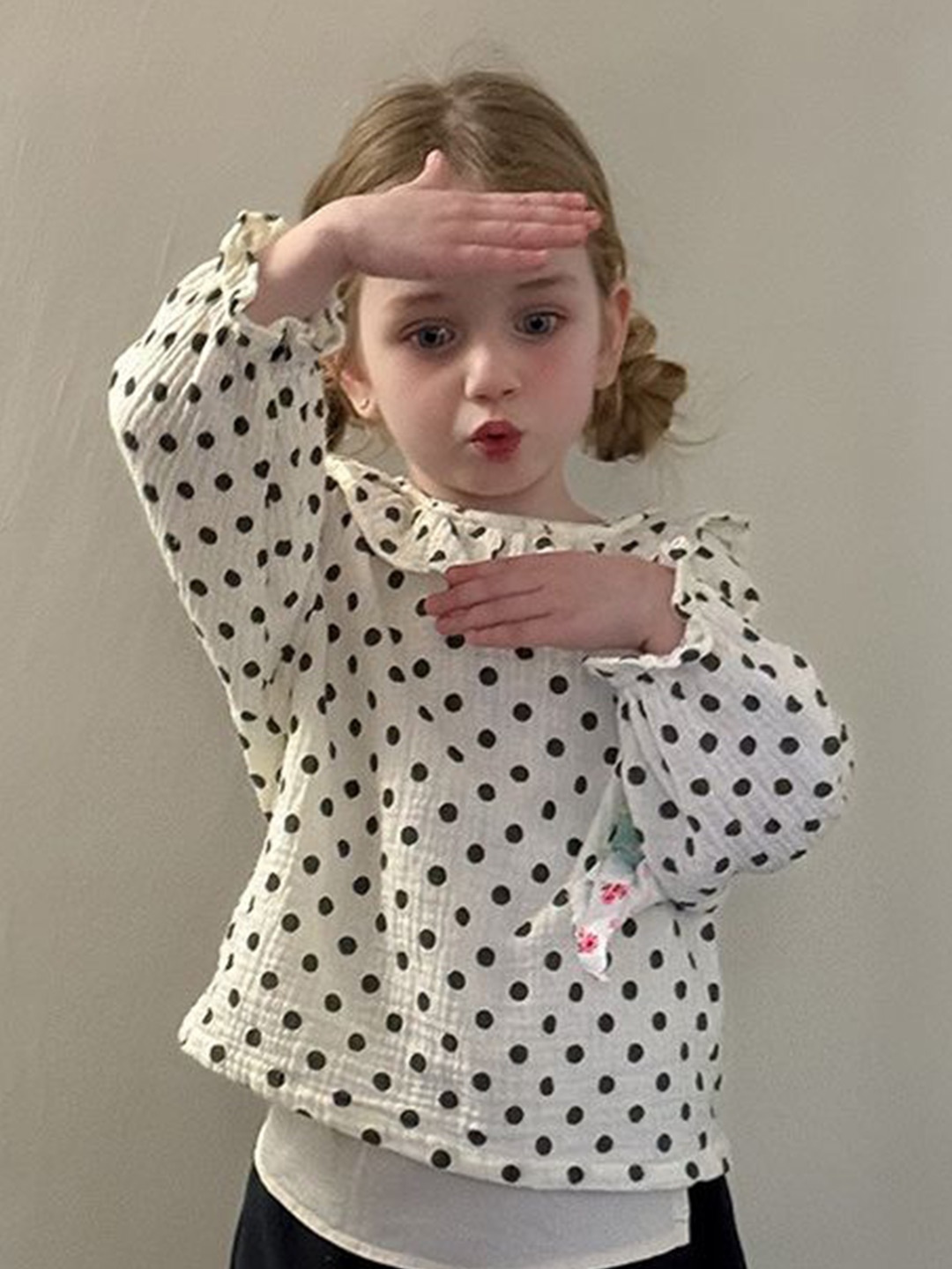 

LULU & SKY Polka Dot Print Cotton Top, White