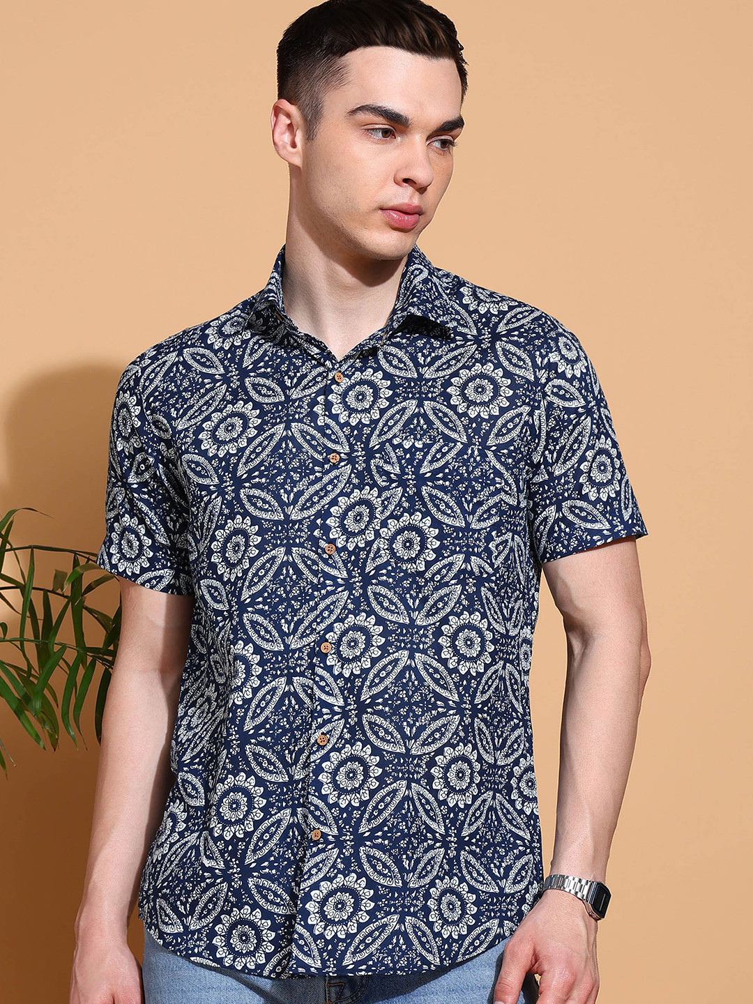

Anouk Men Slim Fit Opaque Printed Casual Shirt, Blue