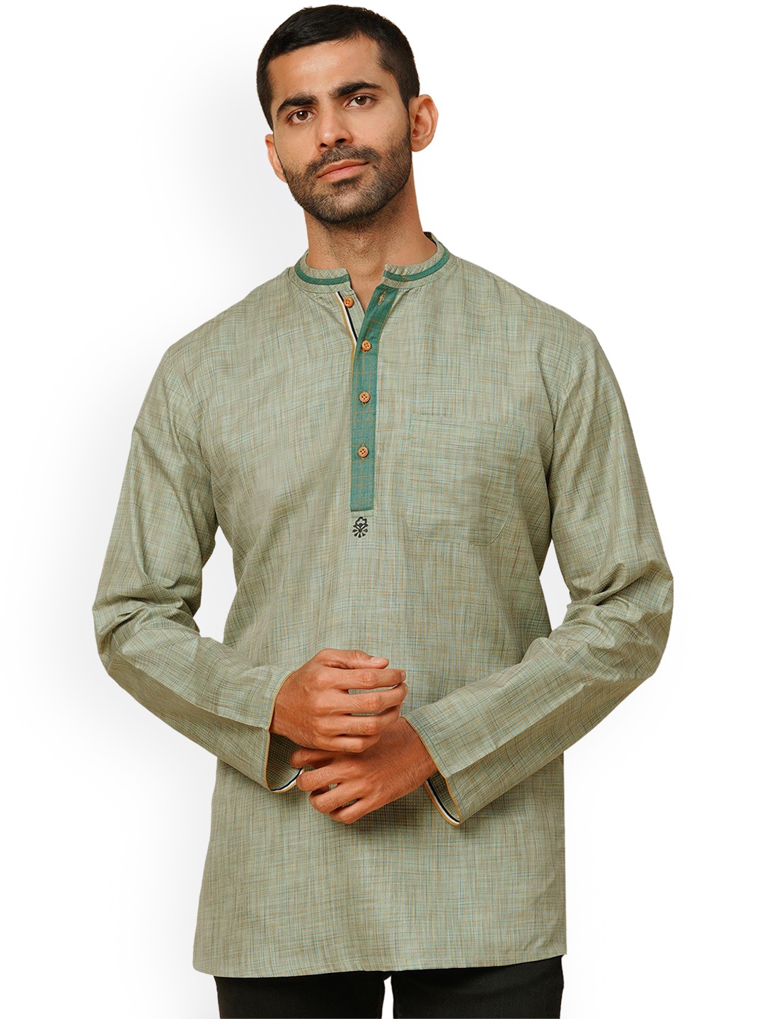 

Arch element Men Striped Thread Work Kurta, Green
