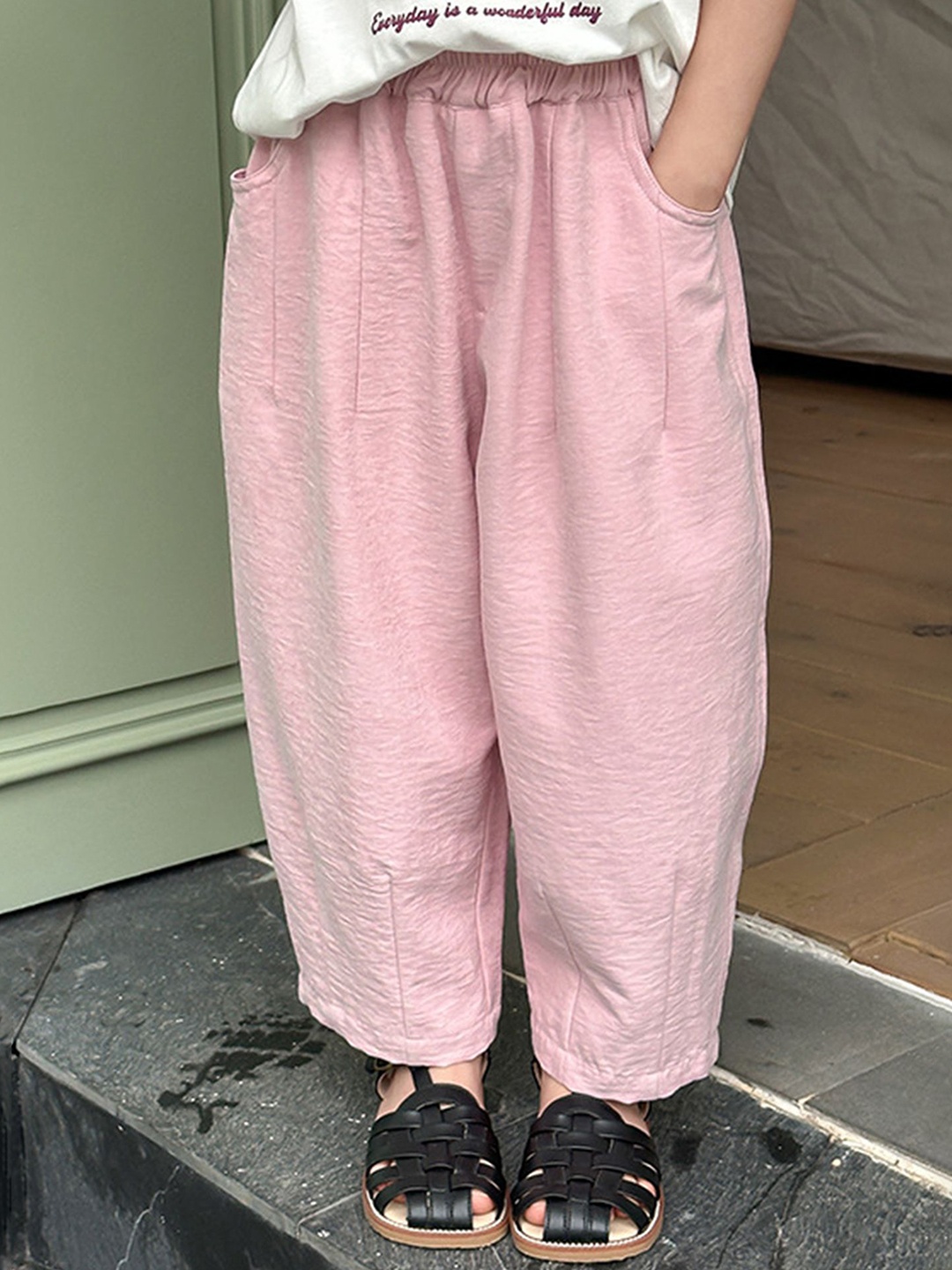 

LULU & SKY Girls Tapered Fit High-Rise Trousers, Pink