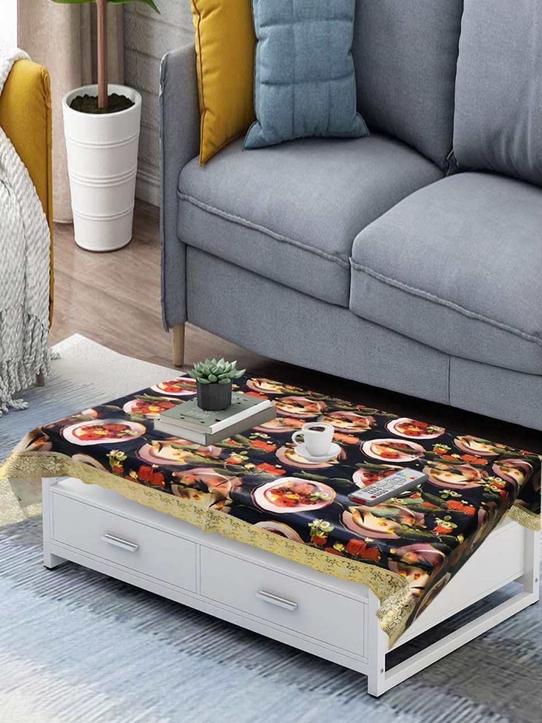 

Homerz Black Floral Plastic 4-Seater Table Cover