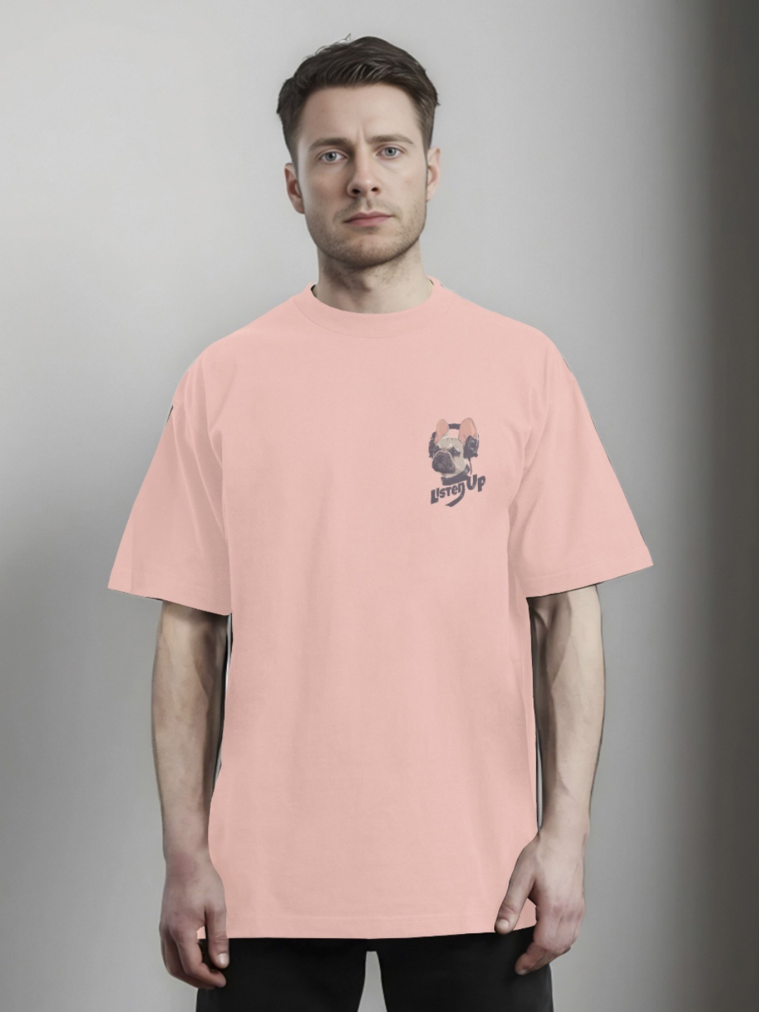 

Moda Rapido Men Printed Applique T-shirt, Peach