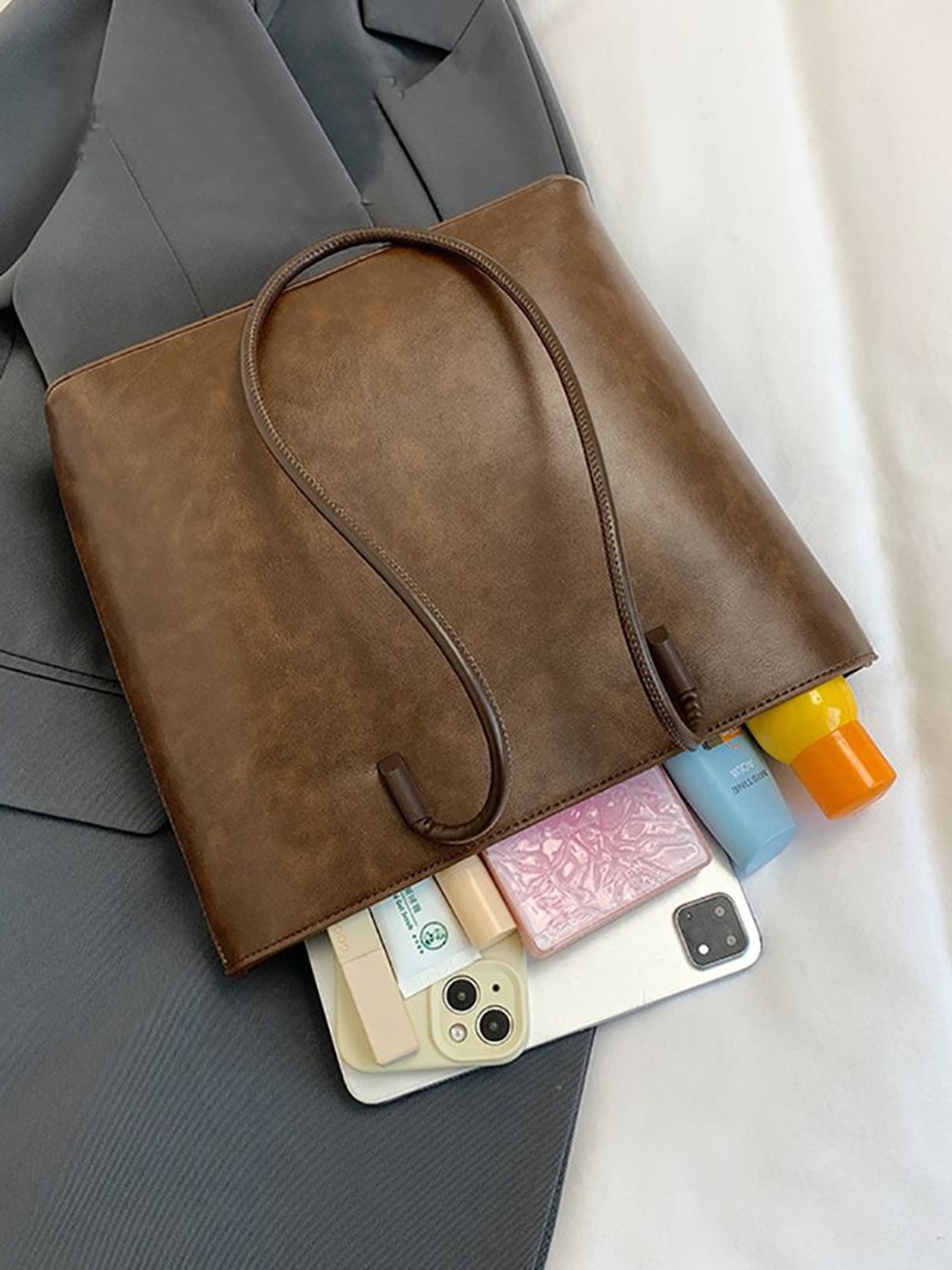 

StyleCast x Revolte PU Bucket Tote Bag, Coffee brown
