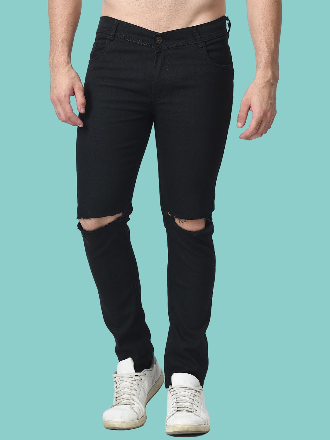 

COMFITS Men Classic Slim Fit Slash Knee Jeans, Black