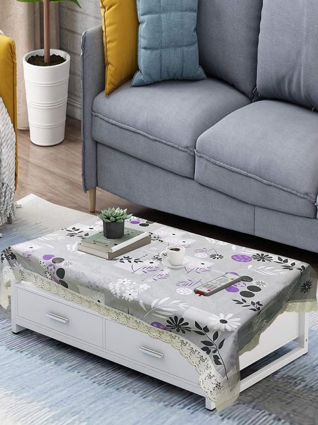 

Homerz Grey Floral Waterproof Plastic 4-Seater Table Cover