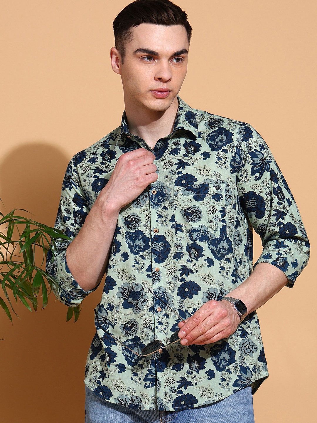 

Anouk Men Slim Fit Floral Opaque Printed Casual Shirt, Green