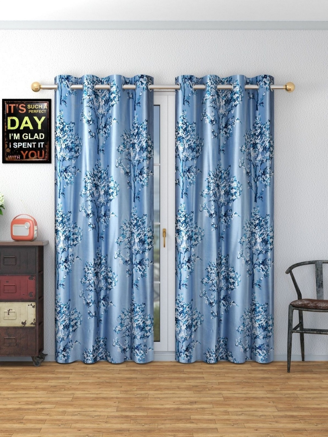

Galaxy Home Decor Blue Set of 2 Floral Door Curtain