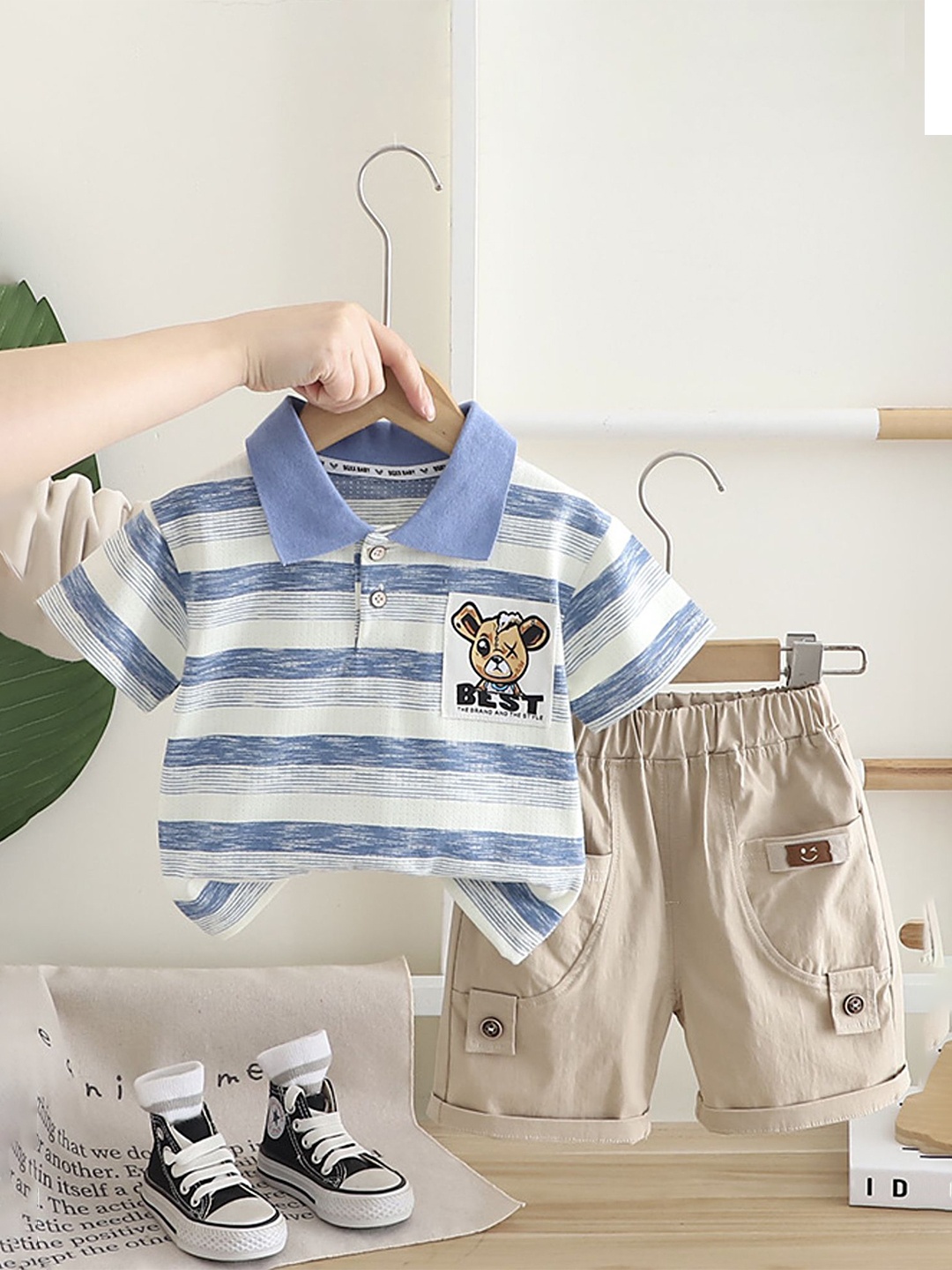 

LULU & SKY Boys Striped T-shirt with Shorts, Blue