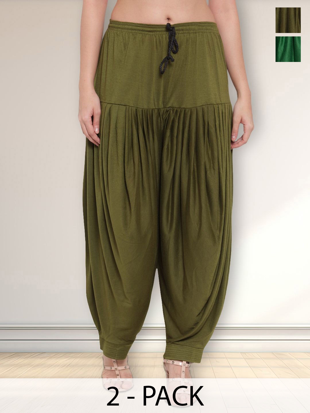 

Jinfo Pack Of 2 Loose Fit Mid-Rise Patiala, Green