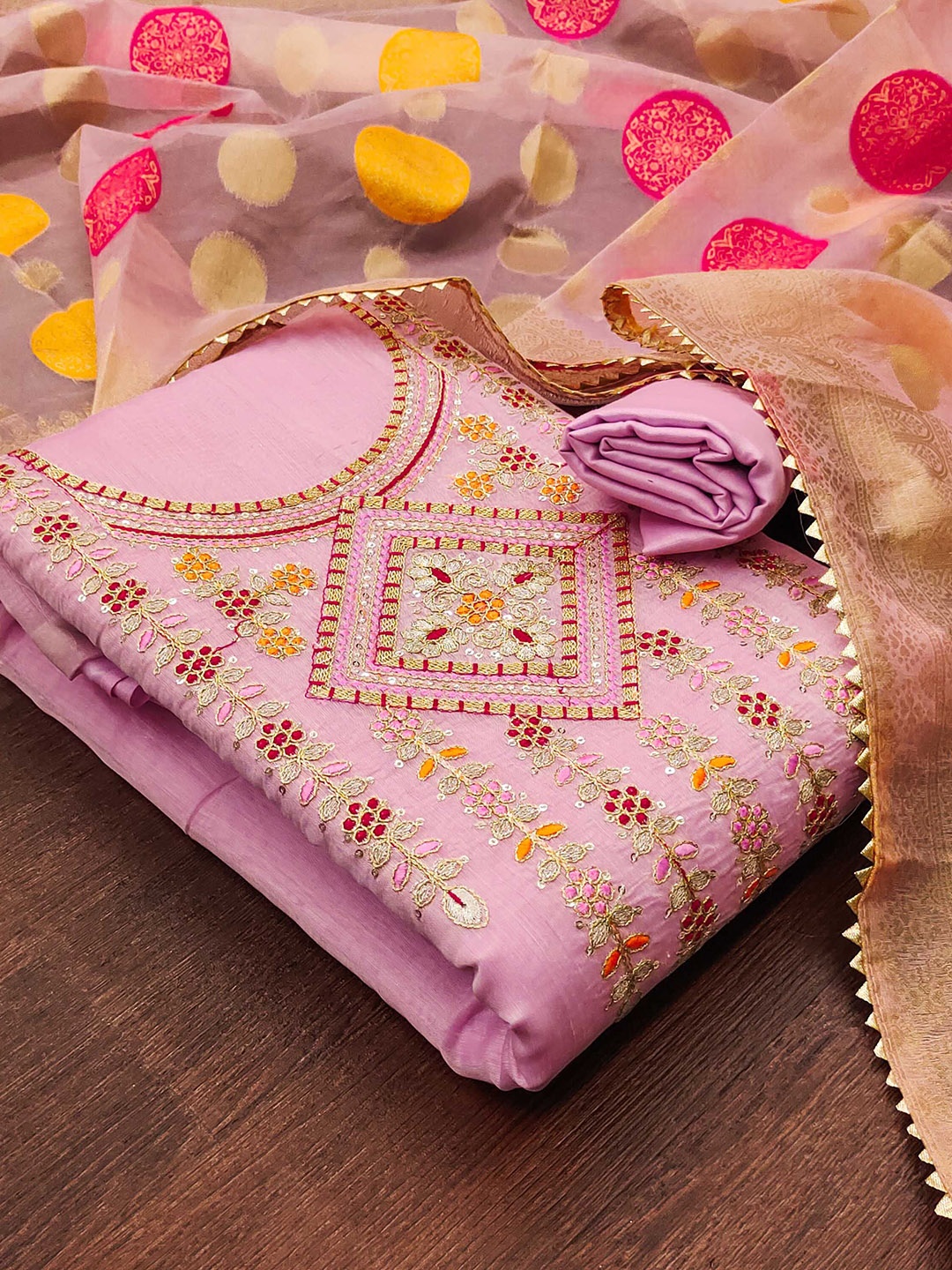 

SAINOOR Embroidered Unstitched Dress Material, Pink