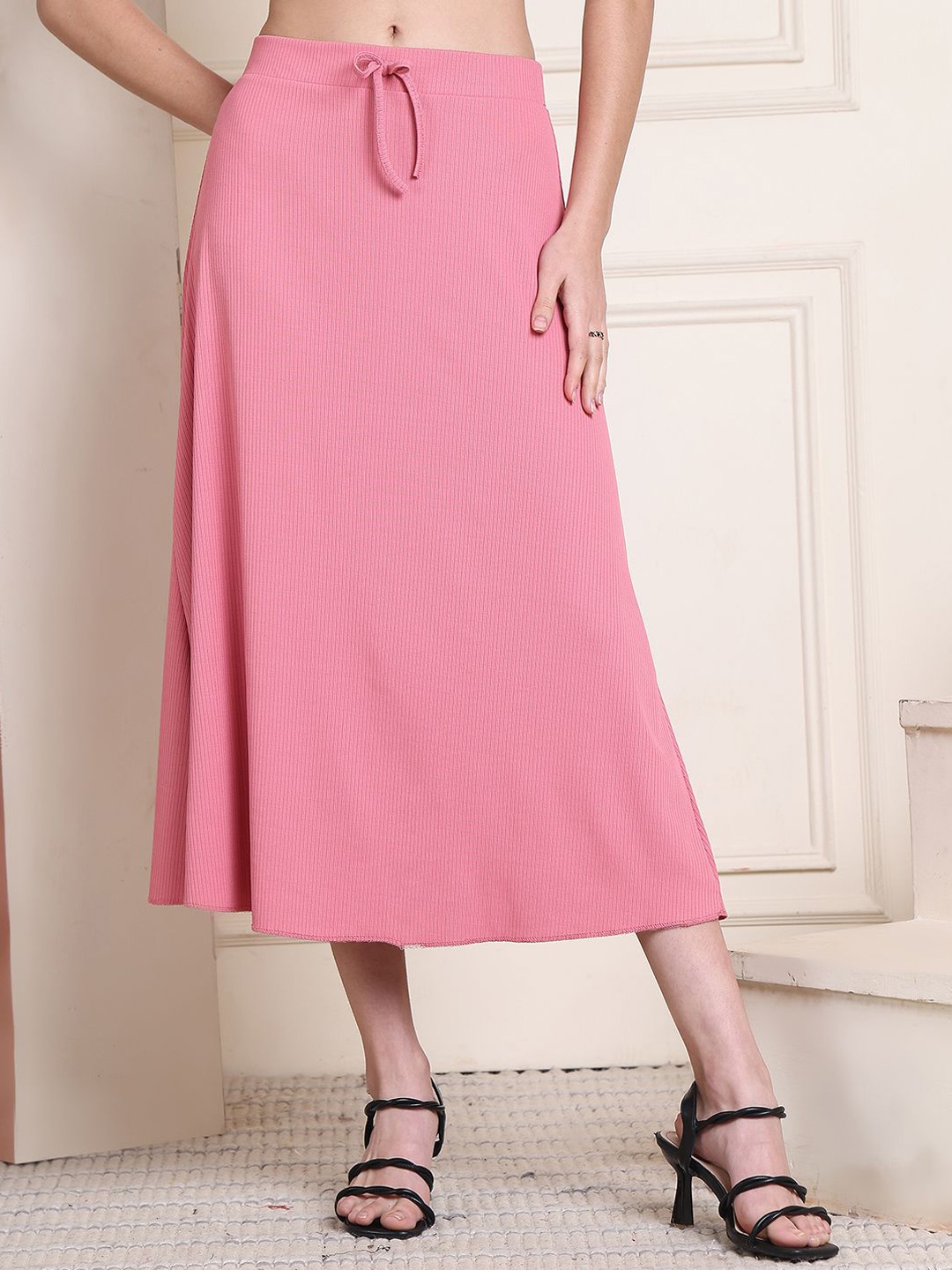 

NEUDIS Flared Midi Skirt, Pink