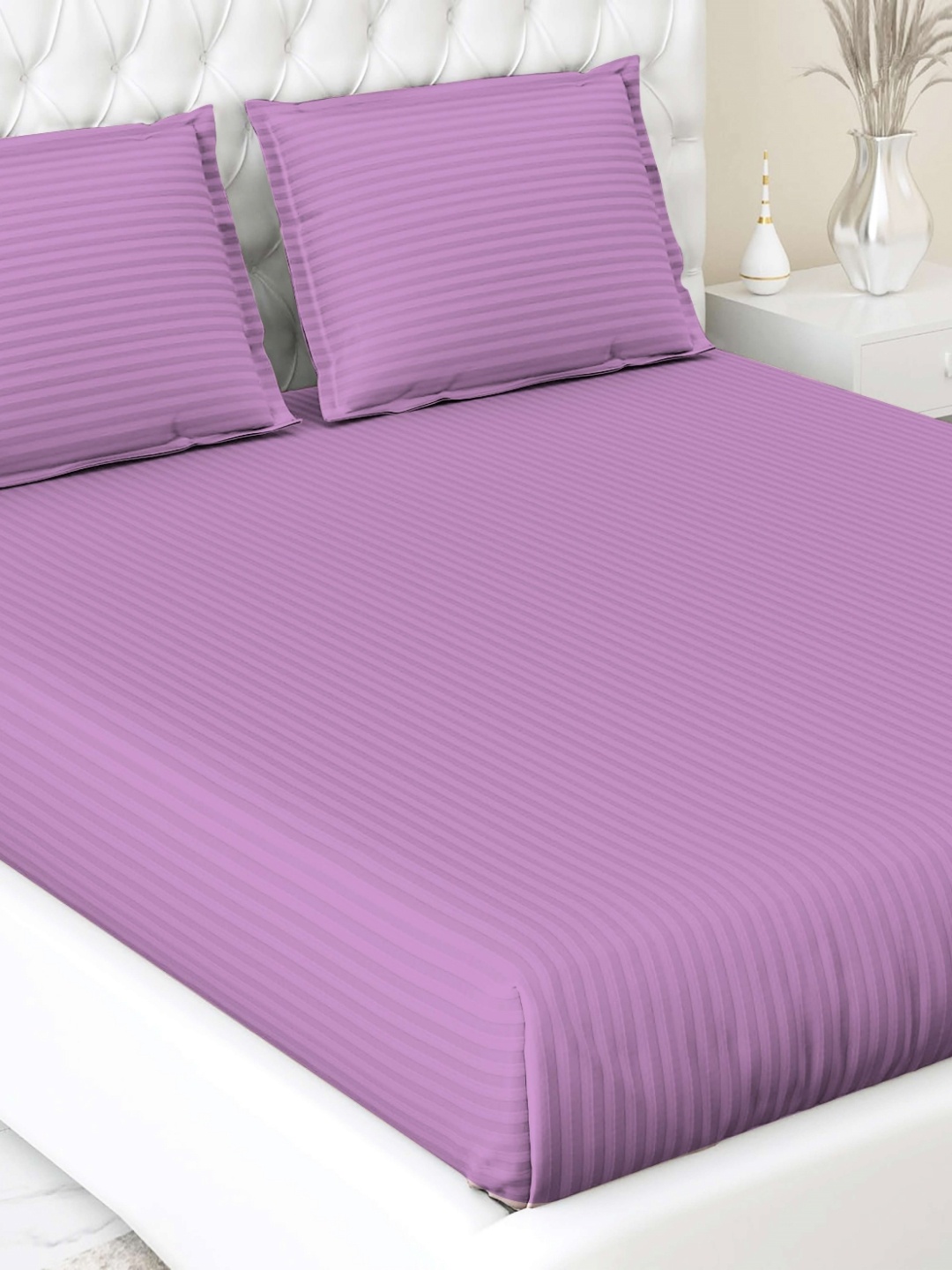 

Star Weaves Purple Striped 350 TC King Bedsheet with 2 Pillow Covers