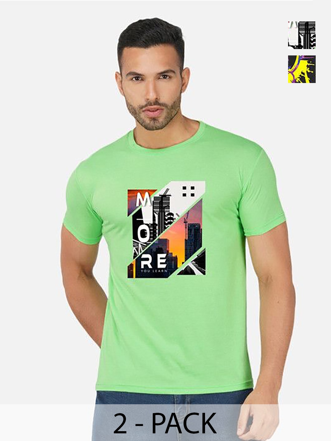 

GLOBAL NOMAD Men 2 Printed Bio Finish Applique T-shirt, Green