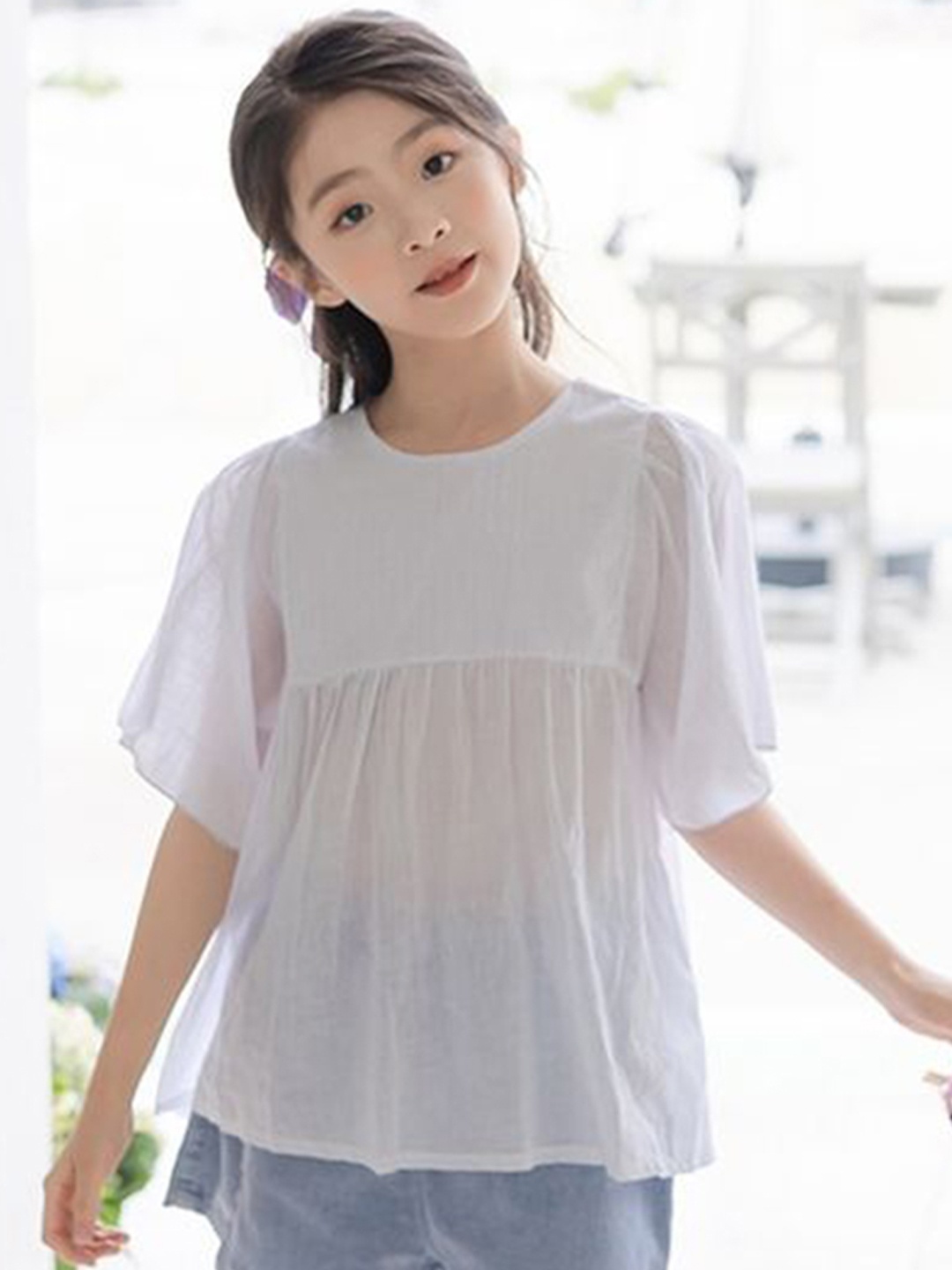 

LULU & SKY Flared Sleeve Cotton Top, White