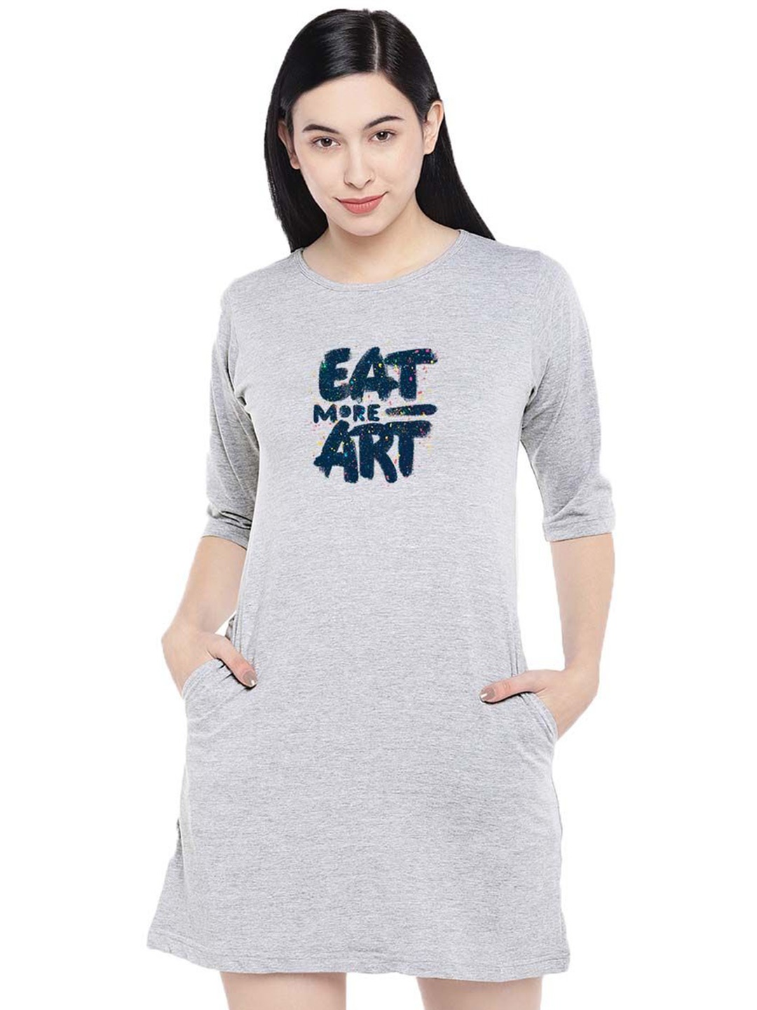 

Moda Rapido Print T-shirt Dress, Grey