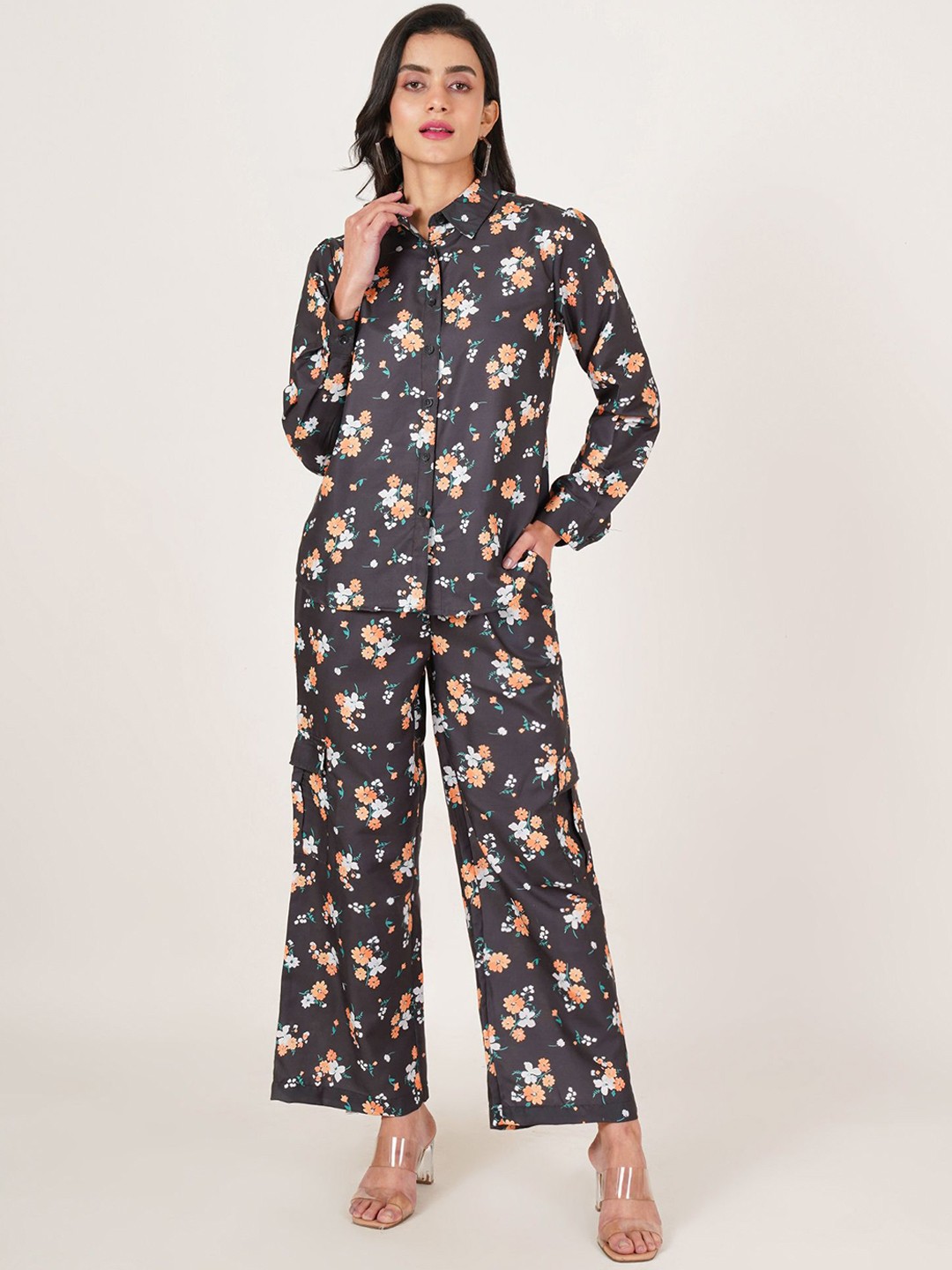 

U&F Pure Cotton Printed Shirt With Trousers Co-Ords, Black