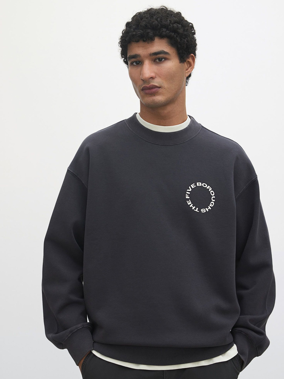

H&M Loose Fit Printed Sweatshirt, Grey