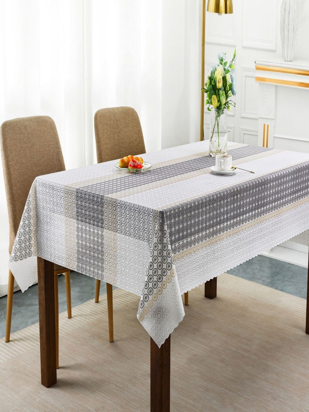 

Dakshya Industries Black Floral Waterproof Plastic 6-Seater Table Cover