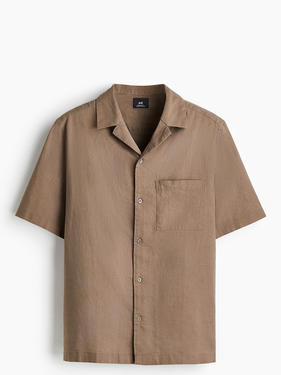 

H&M Regular Fit Short-Sleeved Linen-Blend Shirt, Brown